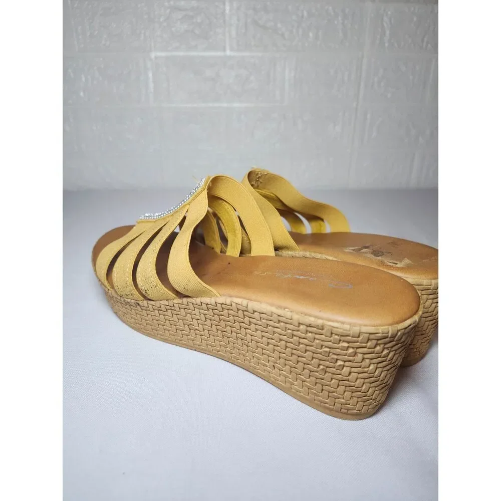 Contesa Italian Wedge Sandals Tan Strappy Bohemian Size 9M